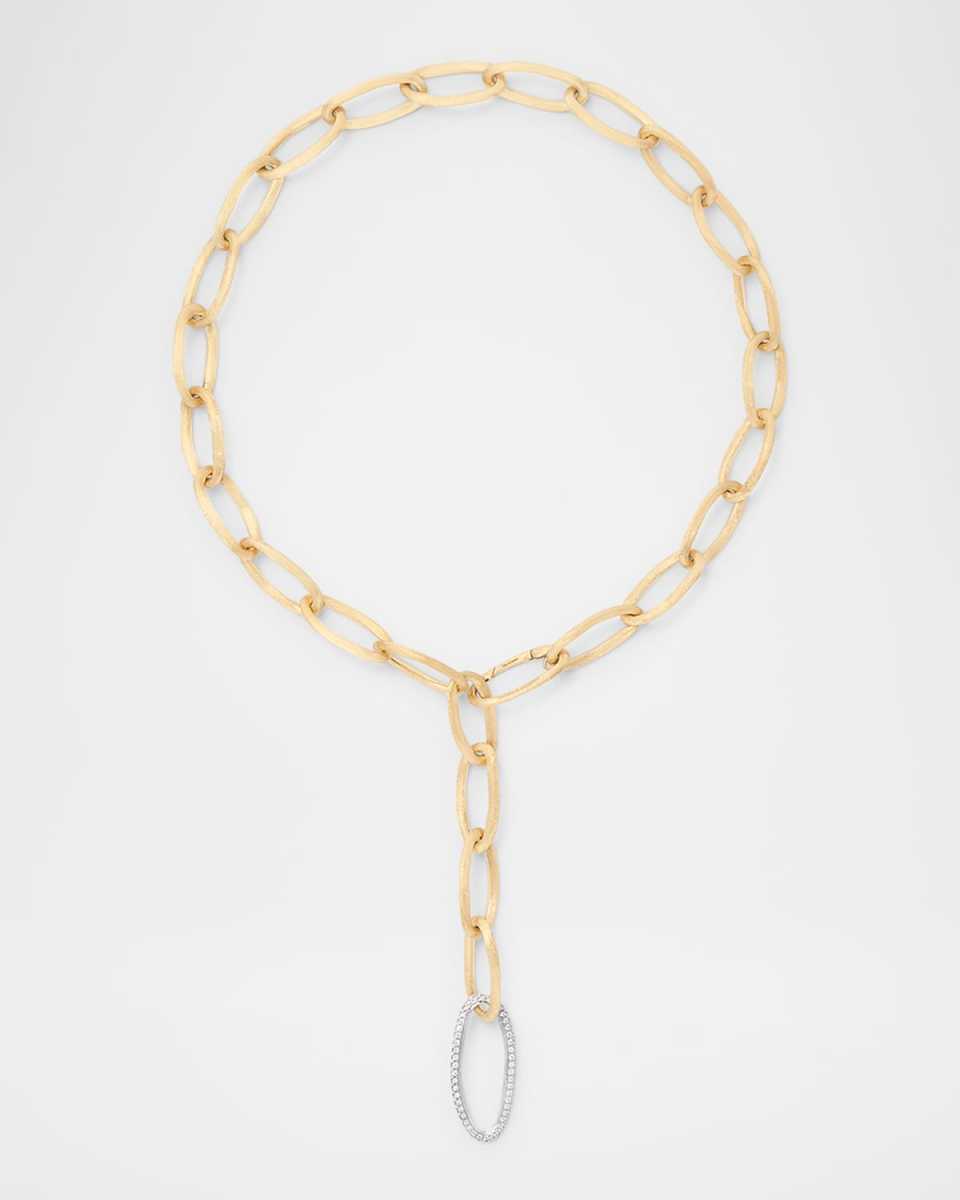 18K Yellow Gold Convertible Oval Link Lariat Necklace with Diamonds